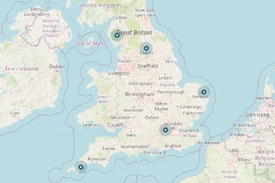 A map of launch spots across England